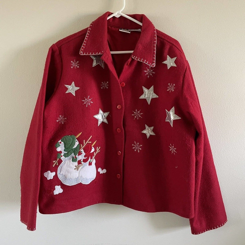 Take‎ Two Snowman Wool Blend Ugly Sweater Women’s Size XL Applique Embroidered
